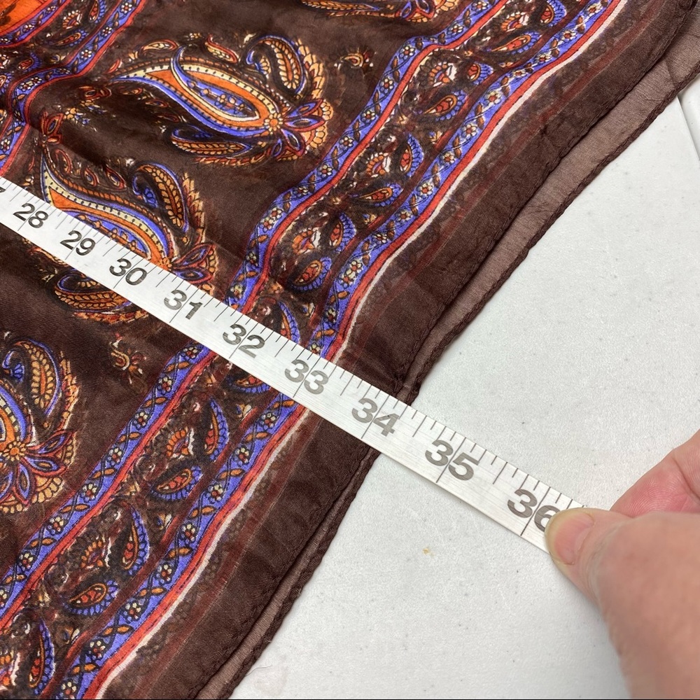 Silk Scarf, BRN/ORNG Lrg Paisley Silk Scarf, 20 X64" - Picture 3 of 5